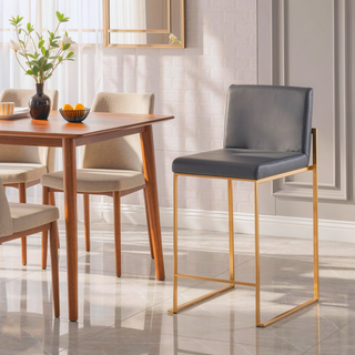 Sunvega Gold Steel Grey Faux Leather High Back Counter Stool Set of 3
