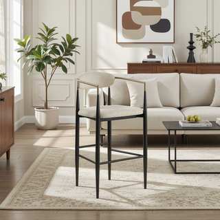 Sunvega Beige Fabric Upholstered Bar Chair Set with Padded Backrest and Footrest