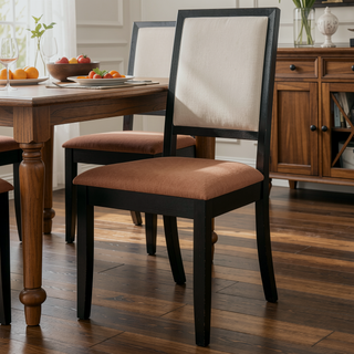 Sunvega Cream and Black Upholstered Side Dining Chairs with Sleek Lines Set of 2
