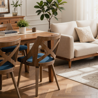 Sunvega White Washed Wood and Blue Fabric Farmhouse Dining Chair Set of 2