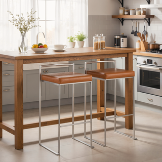 Sunvega Contemporary Stackable Barstool with Padded Faux Leather Seat for Dining