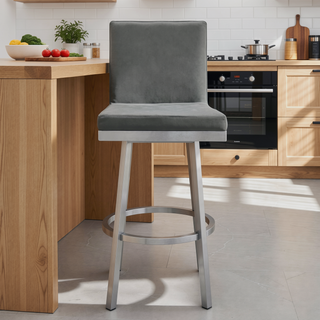 Sunvega Swivel Modern Metal and Gray Faux Leather Bar Counter Stool with Footrest
