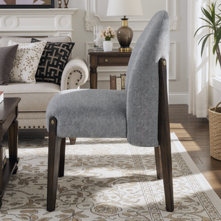 Sunvega Set of 2 Modern Dining Chairs with Gray Fabric Upholstery and Espresso Finish