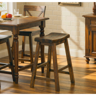 Sunvega Black Finish Bar Height Solid Wood Saddle Seat Stools Set of 2