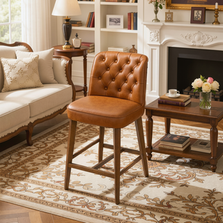 Sunvega Mid-Century Modern Kitchen Counter Stool with Vegan Leather Upholstery