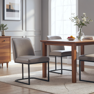 Sunvega Modern Upholstered Faux Leather Dining Chair with Black Metal Base