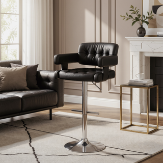 Sunvega Adjustable Bar Stool with Black Upholstery and Chrome Base for Bar Tables