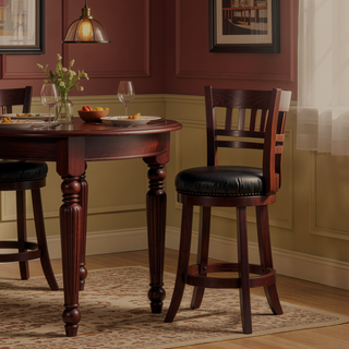 Sunvega Dark Cherry Finish Solid Wood Bar Chair with 360-Degree Swivel and Footrest