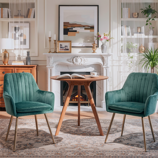 Sunvega Blue Velvet Mid-Back Dining Chairs with Gold Plated Legs for Living Room