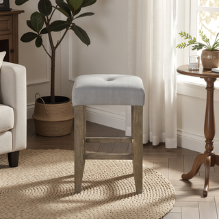 Sunvega Grey Faux Leather Upholstered Counter Height Stools with Tufted Seat Cushion