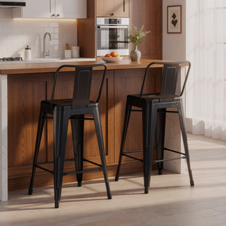 Sunvega Industrial Metal Counter Height Stool Set of 2 with Curved Back
