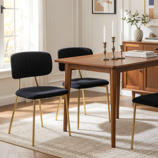 Sunvega Gold Metal Frame and Black Velvet Upholstered Bouton Chair Set of 2