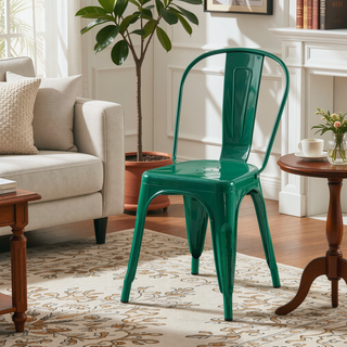 Sunvega Set of 2 Modern Green Metal Dining Chairs with 18 Inch Seat Height for Kitchen