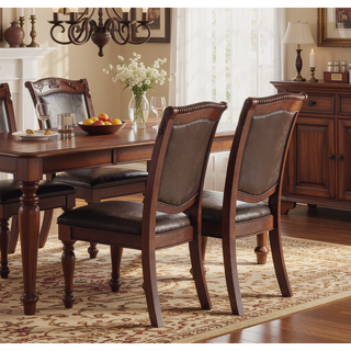 Sunvega Formal Dark Brown Rubberwood Dining Chairs with Padded Faux Leather Upholstery