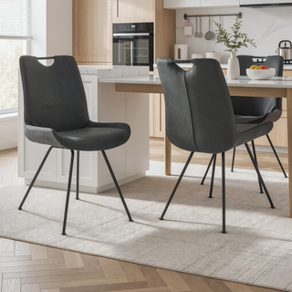 Sunvega Modern Dining Chairs with Gray Faux Leather Upholstery and Tall Curved Backs - Set of 2