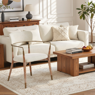 Sunvega Contemporary Whitewashed Wood and Cream Fabric Dining Chairs with Copper Accents