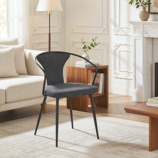 Sunvega Industrial Upholstered Chair with Black Metal and Dark Grey Fabric