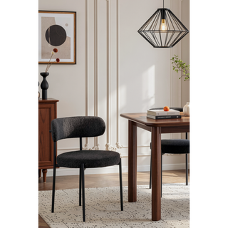 Sunvega Cream Boucle Fabric Upholstered Dining Chair Set with Metal Frame