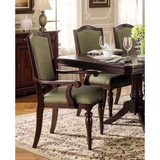 Sunvega Dark Cherry Finish Wooden Armchairs with Nailhead Trim and Upholstered Seat