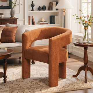 Sunvega Orange Boucle Fabric Upholstered Elegant Side Chairs Set of 2 for Dining