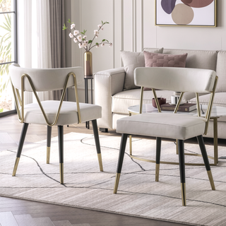 Sunvega Stylish Velvet Dining Chairs with Gold Trim and Padded Seat Set of 2