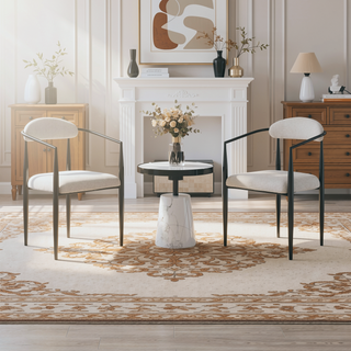 Sunvega Modern Dining Chairs Set of 2 with Round Boucle Backrest and Black Metal Legs