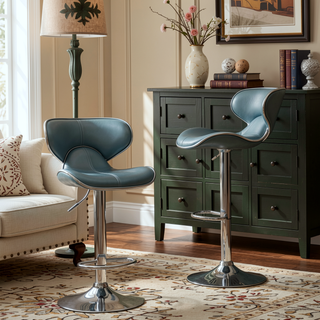 Sunvega Adjustable Swivel Barstool Set with Chrome Base and Faux Leather Seat