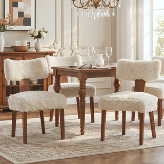 Sunvega Set of 2 Linen Fabric Modern Armless Dining Chairs With Curved Backrest