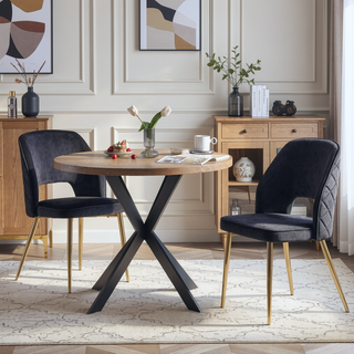 Sunvega Modern Gray Velvet Dining Chairs with Hollow Back and Gold Metal Legs Set of 4