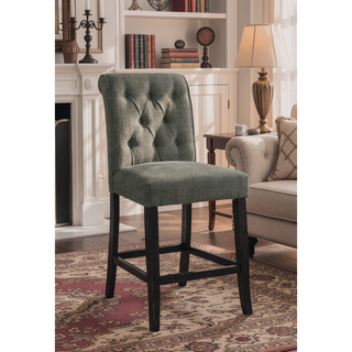 Sunvega Set of 2 Beige Chenille Upholstered Counter Height Chairs with Rustic Oak Legs