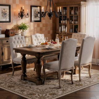 Sunvega Upholstered Dining Chairs with Button Tufting and Weathered Wood Legs Set of 2