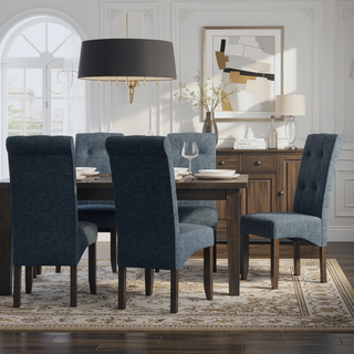 Sunvega Deluxe Tufted Parson Chair Set of 2 in Denim Blue Linen Look Fabric