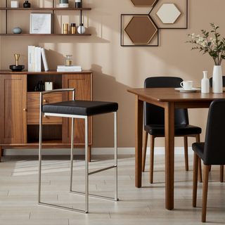 Sunvega Contemporary Stackable Barstool with Black Velvet Cushion and Stainless Steel Frame