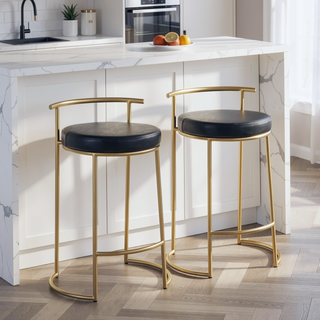 Sunvega Gold Metal Frame Faux Leather Upholstered Fixed Counter Stool Set of 2
