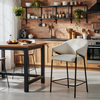 Sunvega Glossy Black and Beige Sloped Arm Counter Height Stools with Gold Accents