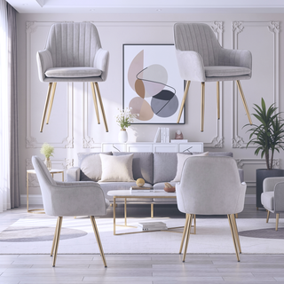 Sunvega Blue Velvet Mid-Back Dining Chairs with Gold Plated Legs for Living Room