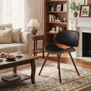 Sunvega Mid Century Modern Dining Chair with Black Vegan Faux Leather Upholstery