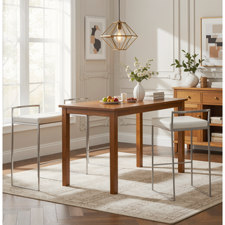 Sunvega Contemporary Stackable Barstool with White Faux Leather and Stainless Steel Frame