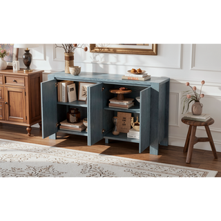 Sunvega Retro Wood Sideboard Buffet Cabinet with Distressed Finish and Adjustable Shelves