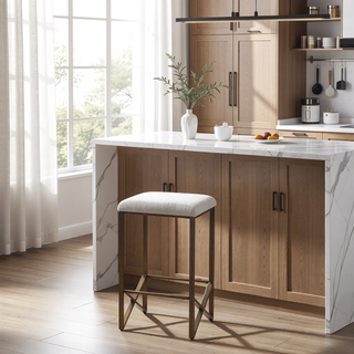 Sunvega Backless Upholstered Counter Stool with Bronze Metal Base and Padded Seat