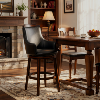 Sunvega Dark Brown Faux Leather Upholstered Swivel Pub Height Chairs Set of 2