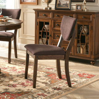 Sunvega Set of 2 Transitional Side Chairs with Walnut Finish and Dark Chocolate Fabric