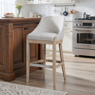 Sunvega 30.5" Modern Coastal Upholstered Barstool with Curved Back for Counter Height