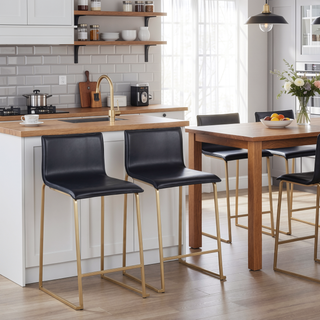 Sunvega Modern Gold Metal and Black Faux Leather Counter Stool Set of 2