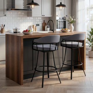 Sunvega 26 Inch Swivel Slate Gray Faux Leather Bar Stool with Metal Footrest