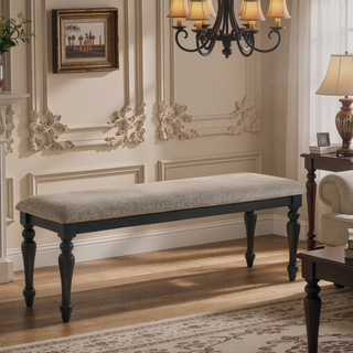 Sunvega Traditional Upholstered Dining Bench with Turned Legs in Charcoal Gray