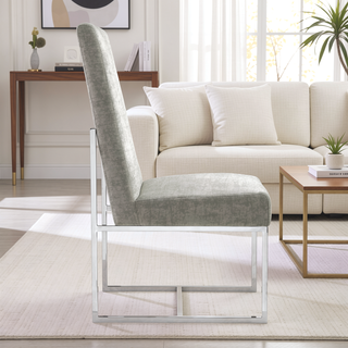 Sunvega Modern Velvet Upholstered Stainless Steel Dining Chair with Chrome Finish