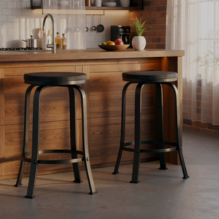 Sunvega Modern Industrial Iron Frame Swivel Counter Stool Set with Faux Wood Seat