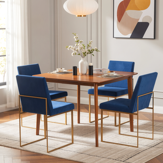 Sunvega Gold and Blue Velvet Upholstered High Back Dining Chairs Set of 2