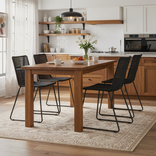 Sunvega Brown Faux Rattan Metal Dining Chair with Sled Base Set of 2